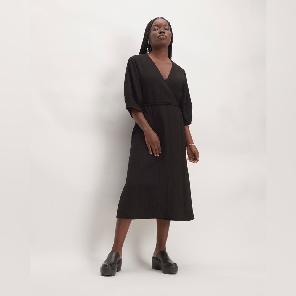 Everlane The City Stripe Wrap Dress in Black